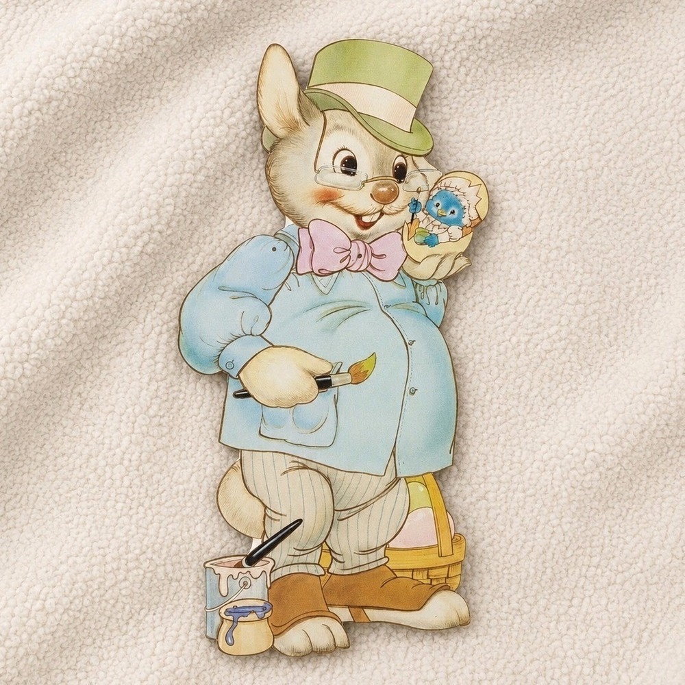 VTG Hallmark Easter Bunny‎ Jointed Die Cut Cardboard Decoration 28 Poseable